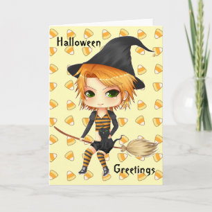 Schattigee Halloween heks chibi kaart voor jouw te