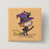 Schattigee Halloween heks en kat | Button (Voorkant)