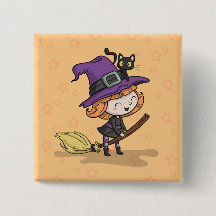 Schattigee Halloween heks en kat | Button