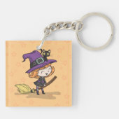 Schattigee Halloween heks en kat | Button Sleutelh Sleutelhanger (Achterkant)