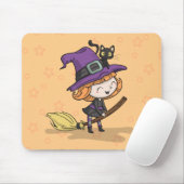 Schattigee Halloween heks en kat | Muismat (Met muis)