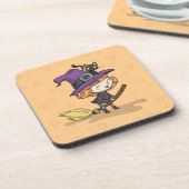 Schattigee Halloween heks en kat | Onderzetter (Linkerzijde)