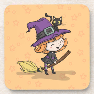 Schattigee Halloween heks en kat   Onderzetter