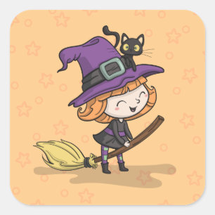 Schattigee Halloween heks en kat Sticker