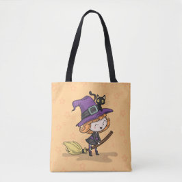 Schattigee Halloween heks en kat | Tote bag
