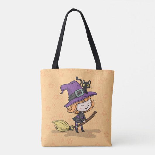 Schattigee Halloween heks en kat | Tote bag (Achterkant)