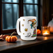 Schattigee Halloween heks en kitten met herfstblad Koffiemok