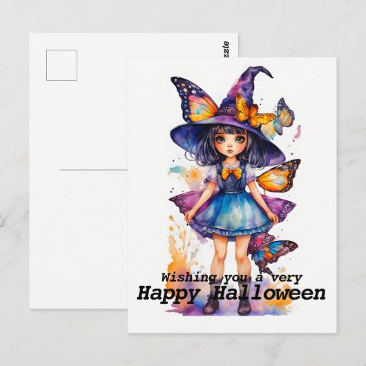 Schattigee Halloween heks en vlinders Briefkaart (Voorkant / Achterkant)