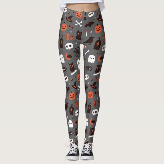 Schattigee Halloween Heks Kat Ghost Pompoen Leggings (Voorkant)