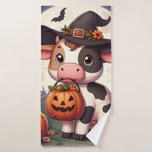Schattigee Halloween heks koe Badhanddoek (Badhanddoek)