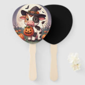 Schattigee Halloween heks koe Handwaaier (Voorkant en achterkant)