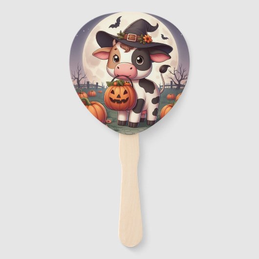 Schattigee Halloween heks koe Handwaaier (Voorkant)