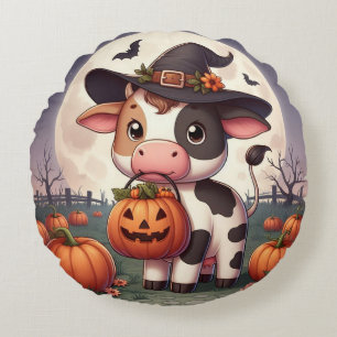 Schattigee Halloween heks koe Rond Kussen