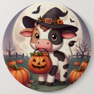 Schattigee Halloween heks koe Ronde Button 6,0 Cm