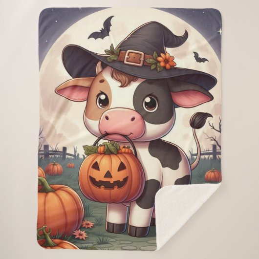 Schattigee Halloween heks koe Sherpa Deken (Voorkant)
