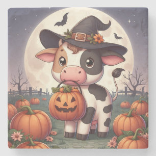 Schattigee Halloween heks koe Stenen Onderzetter