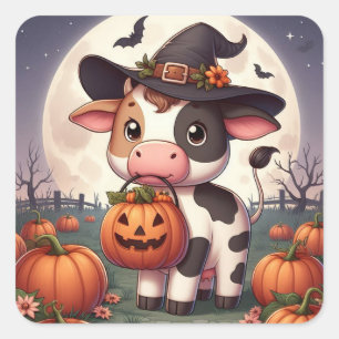 Schattigee Halloween heks koe Vierkante Sticker