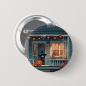 Schattigee Halloween Heks op Spooky Porch - Button (Voorkant /achterkant)