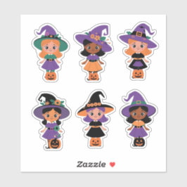 Schattigee Halloween heksen met pompoenen Sticker 