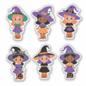Schattigee Halloween heksen met pompoenen Sticker  (Voorkant)