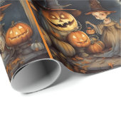 Schattigee Halloween Heksen & Pompoenen Verjaardag Cadeaupapier (Rol Hoek)
