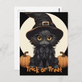 Schattigee Halloween Heksenkat met Pet en Pompoene Briefkaart (Voorkant / Achterkant)