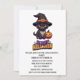 Schattigee Halloween Heksenkat met Pompoen Kaart