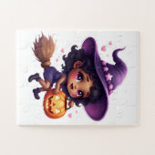 Schattigee Halloween Heksenpuzzel - Meisje met Pum Legpuzzel (Horizontaal)