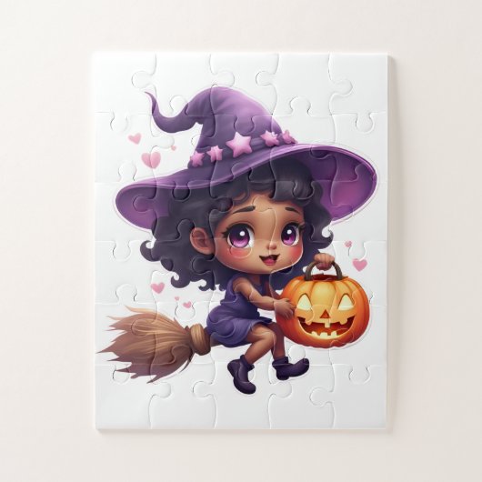 Schattigee Halloween Heksenpuzzel - Meisje met Pum Legpuzzel (Verticaal)