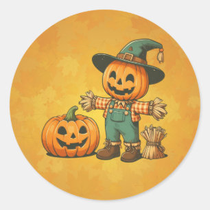 Schattigee Halloween / Herfst vogelverschrikker en Ronde Sticker