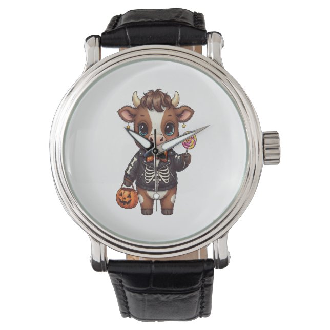 Schattigee Halloween Highland Koe Horloge (Voorkant)