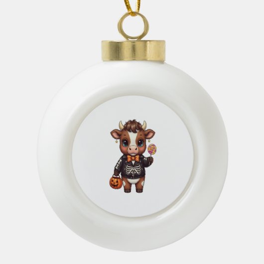 Schattigee Halloween Highland Koe Keramische Bal Ornament (Voorkant)