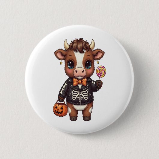 Schattigee Halloween Highland Koe Ronde Button 5,7 Cm (Voorkant)