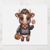 Schattigee Halloween Highland Koe Sparkling Wijnetiket (Enkel label)