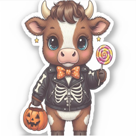 Schattigee Halloween Highland Koe Sticker (Voorkant)
