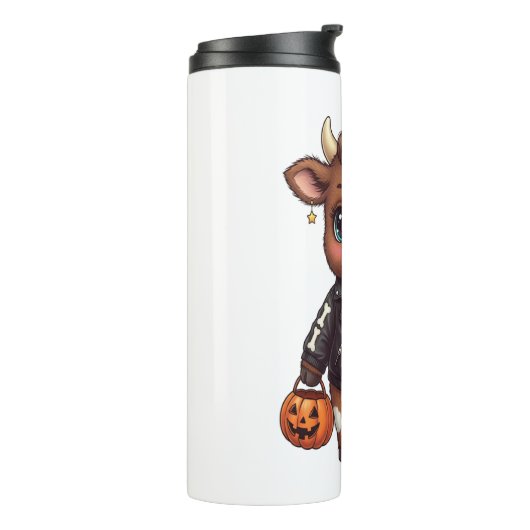 Schattigee Halloween Highland Koe Thermosbeker (Gedraaid links)