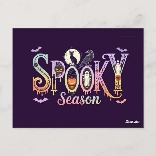 Schattigee Halloween Kaarten, Spooky Seizoen Hallo Briefkaart (Achterkant)