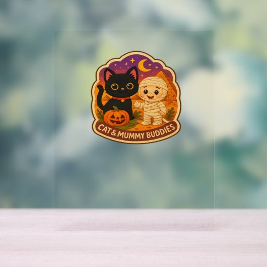 Schattigee Halloween kat en mummie borduurwerk Pat Acryl Bord (Neutraal)