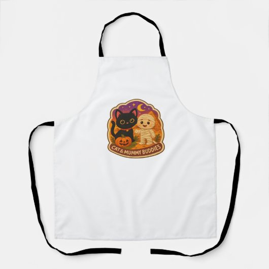 Schattigee Halloween kat en mummie borduurwerk Pat Schort (Voorkant)