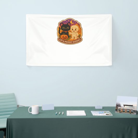 Schattigee Halloween kat en mummie borduurwerk Pat Spandoek (Beurs)