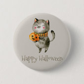 Schattigee Halloween kat met pompoen | Button (Voorkant)