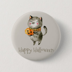 Schattigee Halloween kat met pompoen   Button