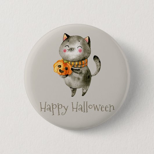 Schattigee Halloween kat met pompoen | Button (Voorkant)