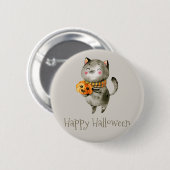 Schattigee Halloween kat met pompoen | Button (Voorkant /achterkant)
