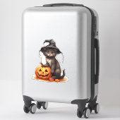 Schattigee Halloween Kat met Pompoen en Herfstblad Sticker (Koffer)
