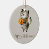 Schattigee Halloween kat met pompoen | Keramische  Keramisch Ornament (Rechts)