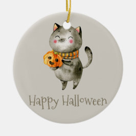 Schattigee Halloween kat met pompoen | Keramische Keramisch Ornament