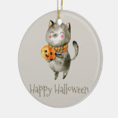 Schattigee Halloween kat met pompoen | Keramische  Keramisch Ornament (Links)