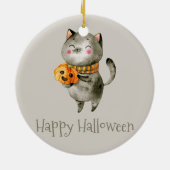 Schattigee Halloween kat met pompoen | Keramische  Keramisch Ornament (Achterkant)