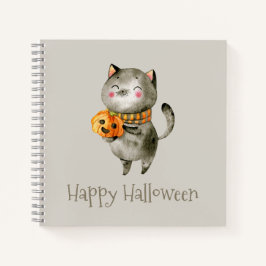Schattigee Halloween kat met pompoen | Notitieboek